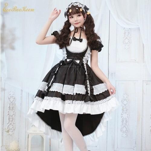 Girls Gothic Lolita Maid Dress Black Lolita Maid Dress Japanese Lolita Forked Tail Adult Anime Game Halloween Cosplay Costume