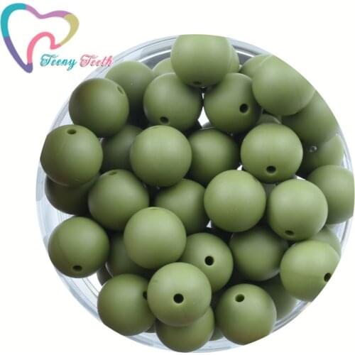 Teeny Teeth 10 PCS Army Green Silicone Beads Teething Round 9-19 MM Balls Perles Beads DIY Fashion Jewelry Hexagon 14-17 MM