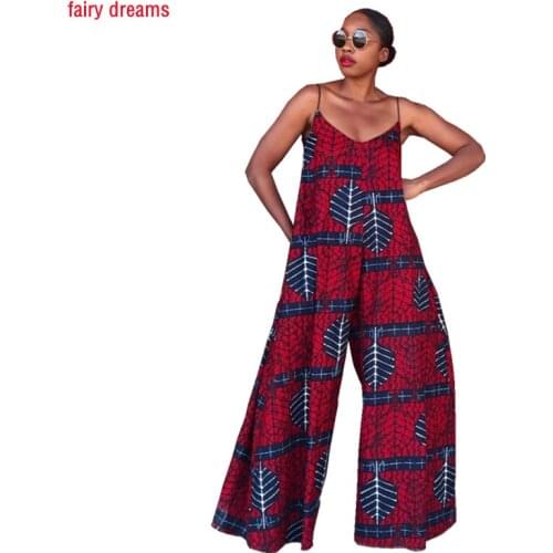 African Style Digital Printing Suspenders Sexy Fashion Womens V-neck Jumpsuit Casual Wide-leg Trousers Ankara Lady Clothing