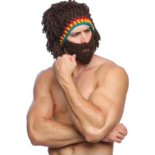 Wig Beard Hat Rasta Beanie Caveman Bandana Handmade Crocheted Gorro Winter Mens Halloween Costume Funny Birthday Gifts