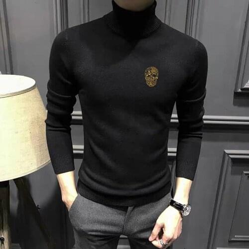 New Fabric Winter Mens Turtleneck Sweater Comfortable Knitted Long-Sleeved Skull Jacket Pullover Woolen Clothes