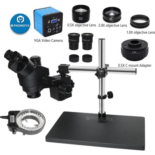 3.5X-90X Simul-Focal Trinocular Microscope Set 38MP VGA HDMI Video USB Camera Double Arm Base Stand For Stereo Zoom Microscope