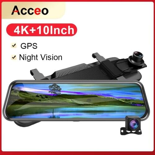 Acceo A37P Car Mirror Camera 10 Inch Dashcam 4K Touch Screen Stream Media Register Mirror Night Vision Car Dvr With Rear Camera