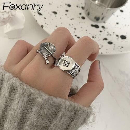 Foxanry 925 Sterling Silver Button Knotted Rings Vintage Simple Leaves Geometric Punk Hiphop Party Jewelry Gifts for Women