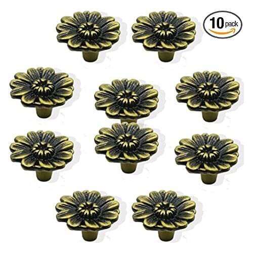 Cabinet Knobs Vintage Dressers Knobs 10 Pack Bronzed Daisy Floral Drawer Knobs with 3 Sized Screws for Furniture Antique Closet