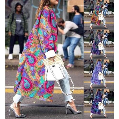 Oversize 2021 new fashion long Lapel print double breasted coat womens long sleeve cashew flower windbreaker coat