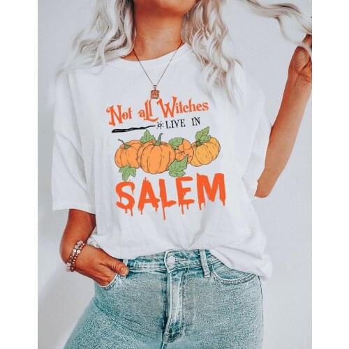 Not all Witches Live in Salem T-Shirt Fall Autumn Shirt Funny Pumpkins Shirts Halloween Party Tee Women Trendy 90s aesthetic Top
