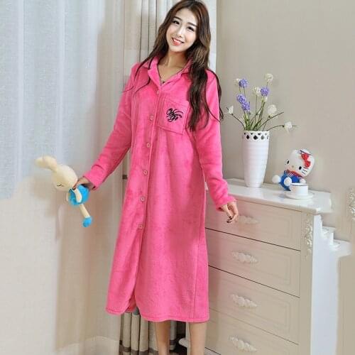 Women Casual Home Wear Autumn Winter Printing Pajamas Long Robe Long Sleeves Plus Velvet Warm Nightdress Womens Cardigan 80kg