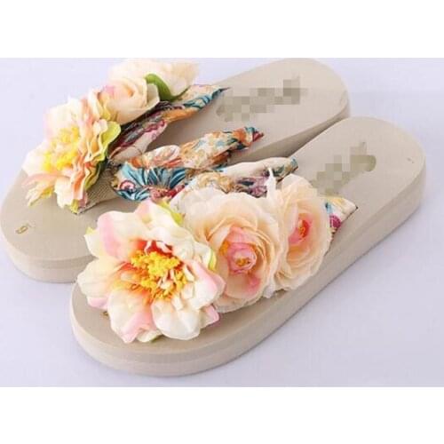 HAHAFLOWER 2019 Flip Flops Thick Bottom Women Slippers Beach Slippers Women Bohemia Flower Sandals Female