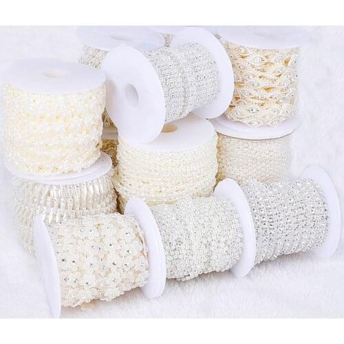 1.5/2M Flower Shape Flatback Limitation Pearls Ribbon Chain For DIY Craft Garment Wedding Party Decoration Sewing Accessories