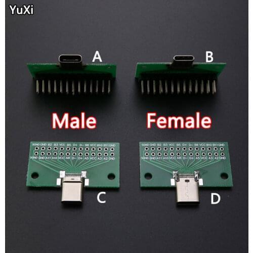 YUXI 1Pcs TYPE-C Male seat Female seat Test Board Double-sided Plug Pin 24P Female seat to 2.54 USB 3.1 Data cCable Transfer
