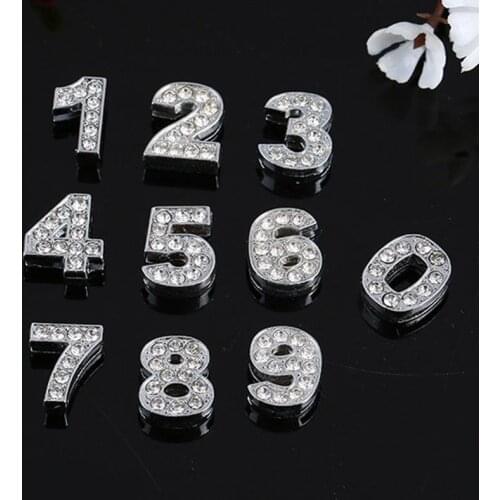 10mm Clear Rhinstone 0-9 Numbers Slide Charms Flat Beads For 10mm Hole Bracelets Wristbands,Name Collar DIY Jewelry