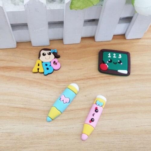 10Pcs Cartoon PVC Rubber Pencil Blackboard Girl ABC Flatback Cabochon Silicone Crafts Accessories DIY Decoration Study Supplies