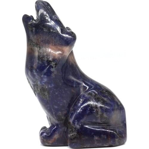 2" Wolf Statue Blue Sodalite Natural Stone Carved Home Decoration Healing Crystal Reiki Animal Figurine Gemstone Small Ornament