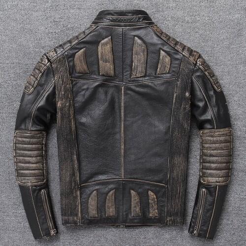 2020 Retro Vintage Black Men Slim Fit Bikers Leather Jacket Plus Size XXXXXL Genuine Cowhide Motorcycle Coat FREE SHIPPING