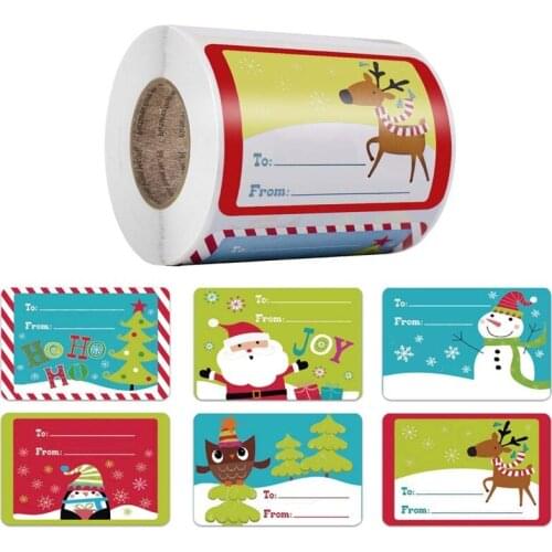 250pcs/roll 6 Designs Adhesive Christmas Gift Name Tags XMAS Stickers Present Seal Labels Christmas Decals Gift Package