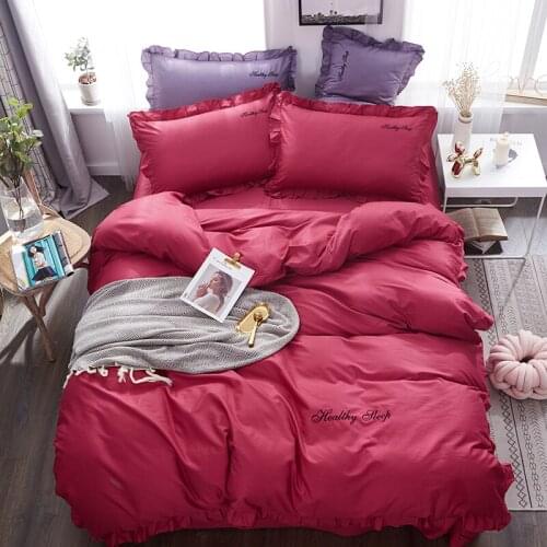 4 Pieces 100% Cotton 40s Embroidery Solid Color Bedding Sets Queen King Size Include Duvet Cover+Bed Sheet+Pillowcases