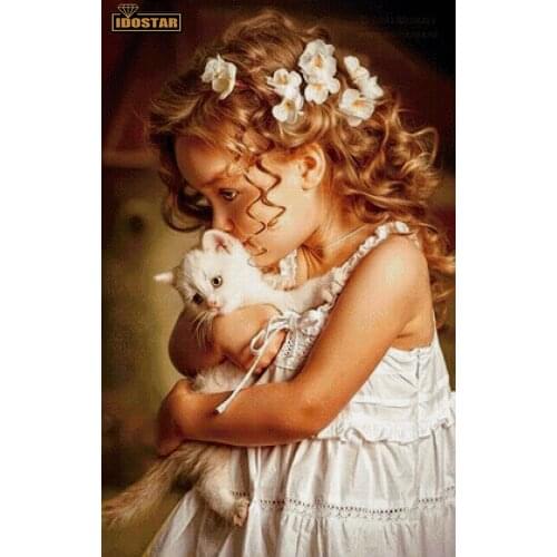 5D Diy Diamond Painting Girl holding cat Full Square Round Diamond Embroidery Cross Stitch Room Decor Gift
