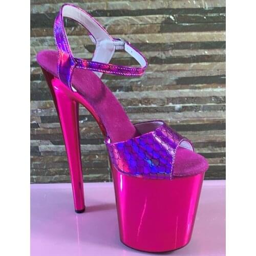 Eight-inch banquet stage shoes, rose, fishscale uppers, electroplated soles 20cm slim sexy models, dance shoes