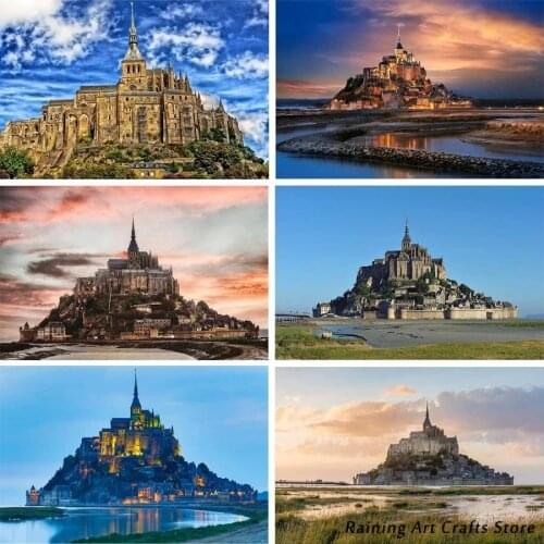 5D Diy Diamond Painting France Castle Mont-Saint Michel Full Drill Embroidery Cross Stitch Nature Landscape Mosaic Picture Decor