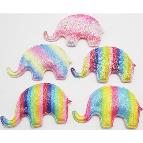20pcs/lot 7x4cm Rainbow Padded Elephant Appliques DIY Handmade Children Hair Accessories For Clothes Sewing Supplies DIY Craft