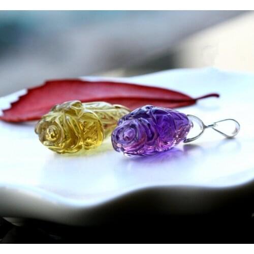 One pieces loose beads AMETHYST/LEMON QUARTZ CARVED CHINESE CABBAGE PENDANT for DIY jewelry making FPPJ wholesale