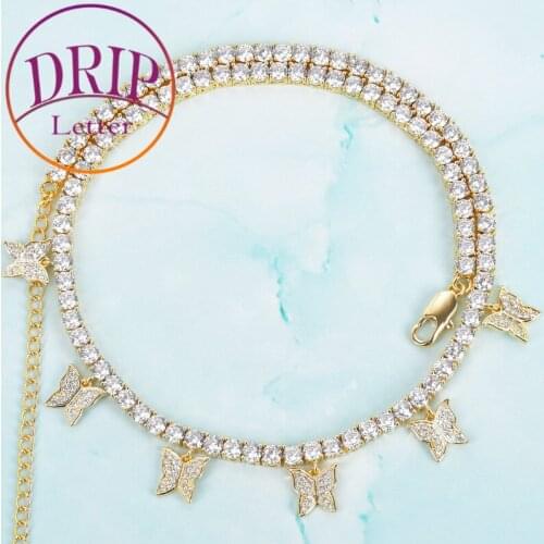 4mm Tennis Chain With Butterfly Pendant For Women Gold Color Fashion Necklace Jewelry Adjustable Link