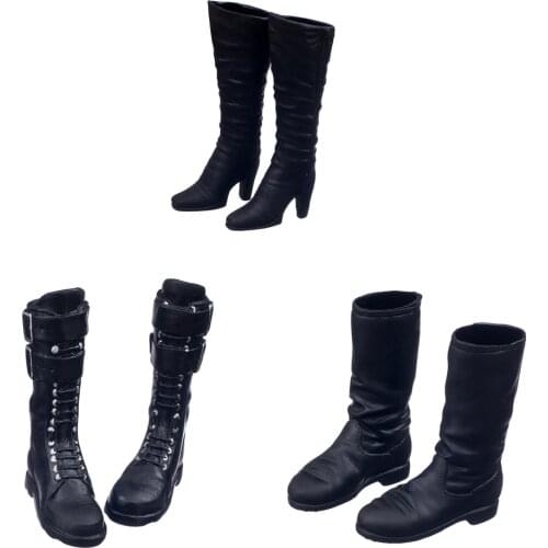 Black 1/6 Scale Long Boots Shoes For 12 inch Female Action Figures