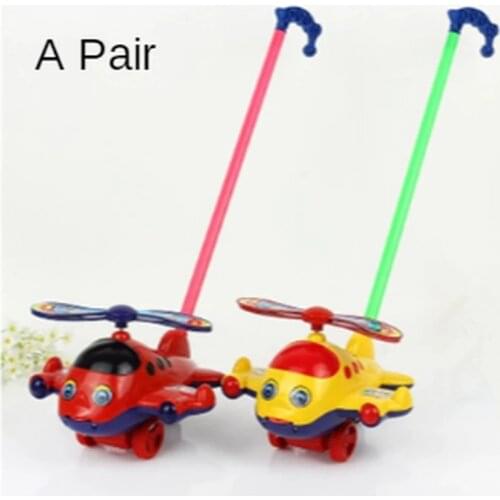 Baby Toddler Aircraft Head Trolley Toy Single Pole Children Push Push Bell Bell Push Aircraft Tongue Out 0-2