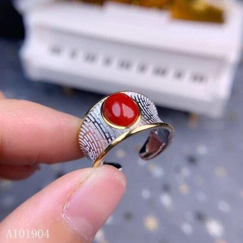 KJJEAXCMY boutique jewelry 925 sterling silver inlaid natural gemstone red coral female ring support detection