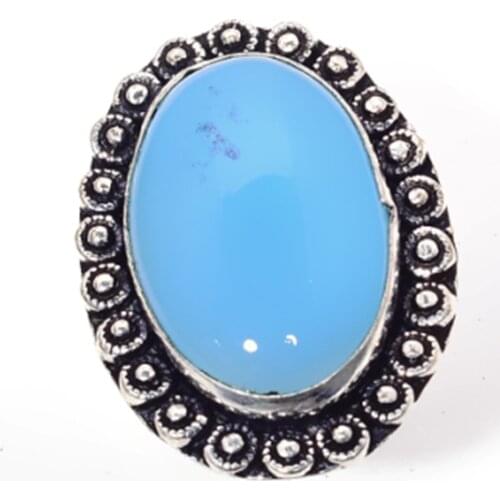 Genuine Chalcedony Ring Silver Overlay over Copper Hand made Jewelry nature stone women gift