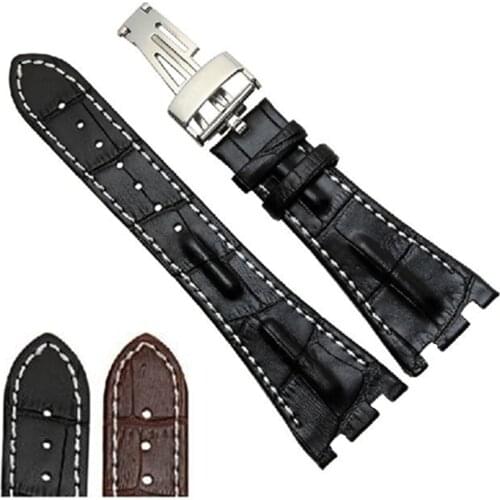 Free Shipping 28 mm Black Red Line Leather Strap+Clasp for AP fit for Audemars for Piguet + Tool