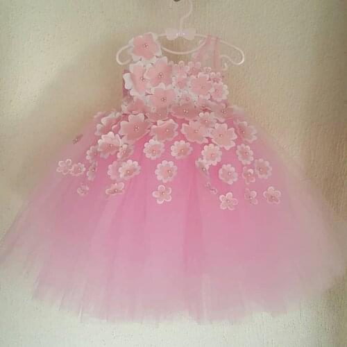 Cute Flower Girl Dresses Jewel Neck Floral Lace Pageant Dress Little Princess Gown for Birthday with Bow