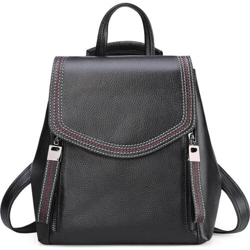 Multifunctional Backpack Women Genuine Leather Travel Bag Black Large Capacity Daily Casual Shoulder Knapsack Mochila Schoolbag
