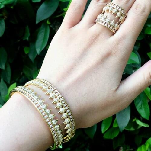 ModemAngel New Arrive Super Shing Cubic Zriconia Luxury Shape Wedding Saudi Arabic Dubai Bangle Ring Set