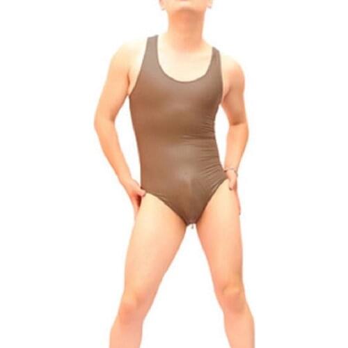 Men Sexy Faux Leather Tight One-piece Vest Gay Thin Style High Elastic Imitation Latex Corset Body Sculpting Underwear Waistcoat