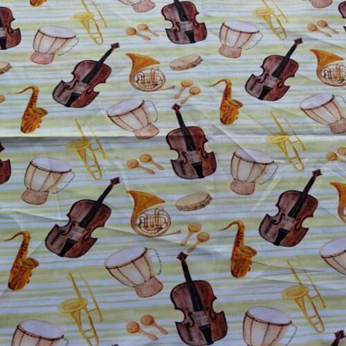 Musical Instrument Guitar 100% Cotton Fabric for Girl Clothes Hometextile Cushion Cover Curtain DIY 105cm Width-BL133