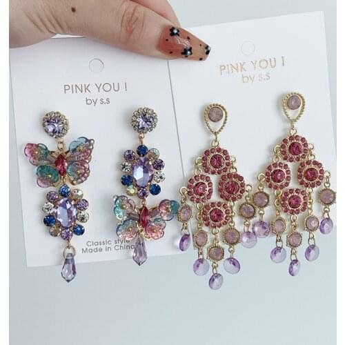 MWSONYA Fashion Baroque Korea Woman Earrings 2021 Trend Crystal Butterfly Earrings for Women Tassel Dangle Jewelry Gift