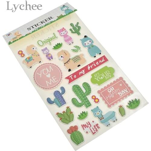 Lychee Life Alpaca Cactus Pattern Stickers Kawaii Cartoon Decals DIY Scrapbooking Album Sticker Decoration