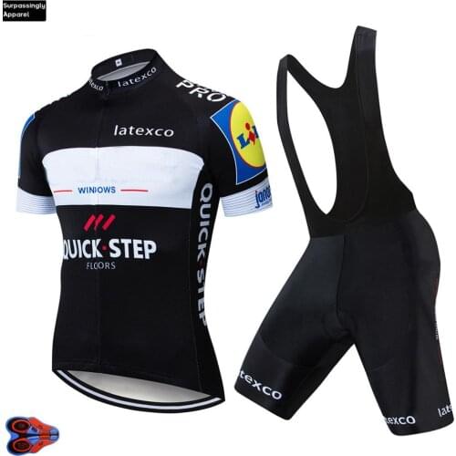 2019 New Tour Team Black Quick Step Cycling Jersey 9D Pad Bike Shorts Set Ropa Ciclismo Mens Summer Bike Clothing Maillots