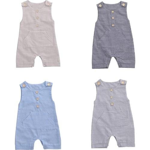 0-18M NEW Summer Infant Boys Girls Casual Romper Cotton Clothes Sleeveless Striped Button Jumpsuit Newborn Baby Playsuit
