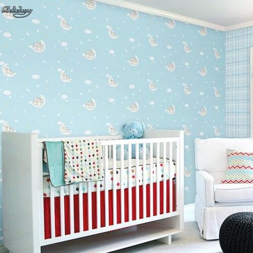 Beibehang Simple Nordic wallpaper eco-woven non-woven warm girl bedroom childrens room background sleeping bear