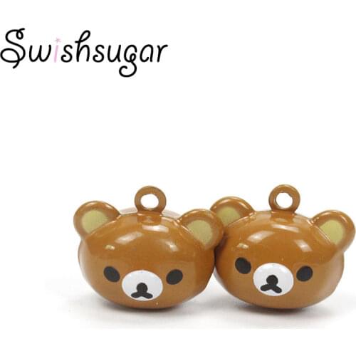 Retail Enamel Cute Cartoon Bear Craft Copper Bell Charms Pendant Fit Birthday Gift Favors