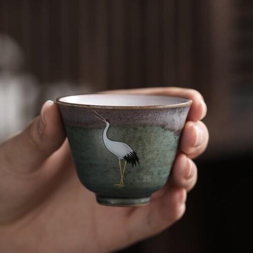 Rui Ching Cheung Crane Tea Cup Handmade Stoneware Kiln Baked Retro Teacup Personal Master Cup Cup Teacups Tea