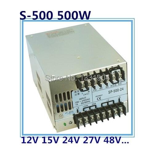 LED single phase output switching power supply S-500,500W AC input, output voltage 12V, 15V, 24V, 27V, 48V.. transformer