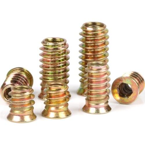 M6 M8 M10 10Pcs/Lot Inside Carbon Steel Hex Socket Insert Nut Threaded Outside Teeth Embedded Hex Nut For Wood Furniture