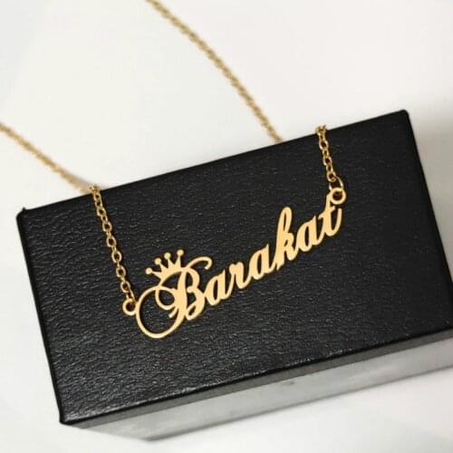Zciti Customized Nameplate Pendant Personalized Name Crown Necklace Handmade Gold Color Stainless Steel Necklaces Jewelry Birth