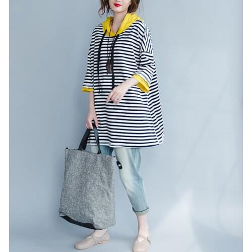 Large Size Striped Hoodie Women Korean Style Big Size Spring Autumn Sweatshirt Patchwork Hoodies Female Loose Pullover Top 2021