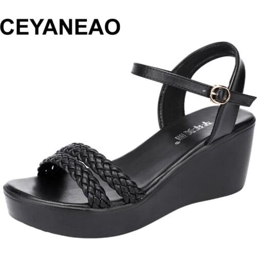 CEYANEAO Women Sandals High Heels 2021Fashion Female Split Leather Shoes Wedge Platform Sandals Summer Shoes Open Toe for Ladies