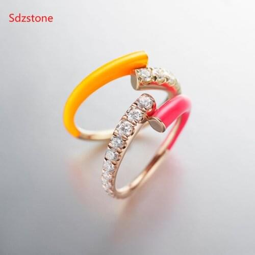 2020 New Colorful Pink Green Blue Color Neon Enamel Adjustable Size Finger Ring For Women Fluorescent Fashion Jewelry
